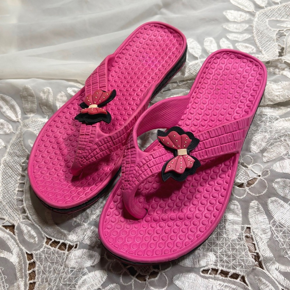 Y2K Cutie Pink Platform Flip Flop Sandals Polka Dot Bow Charm